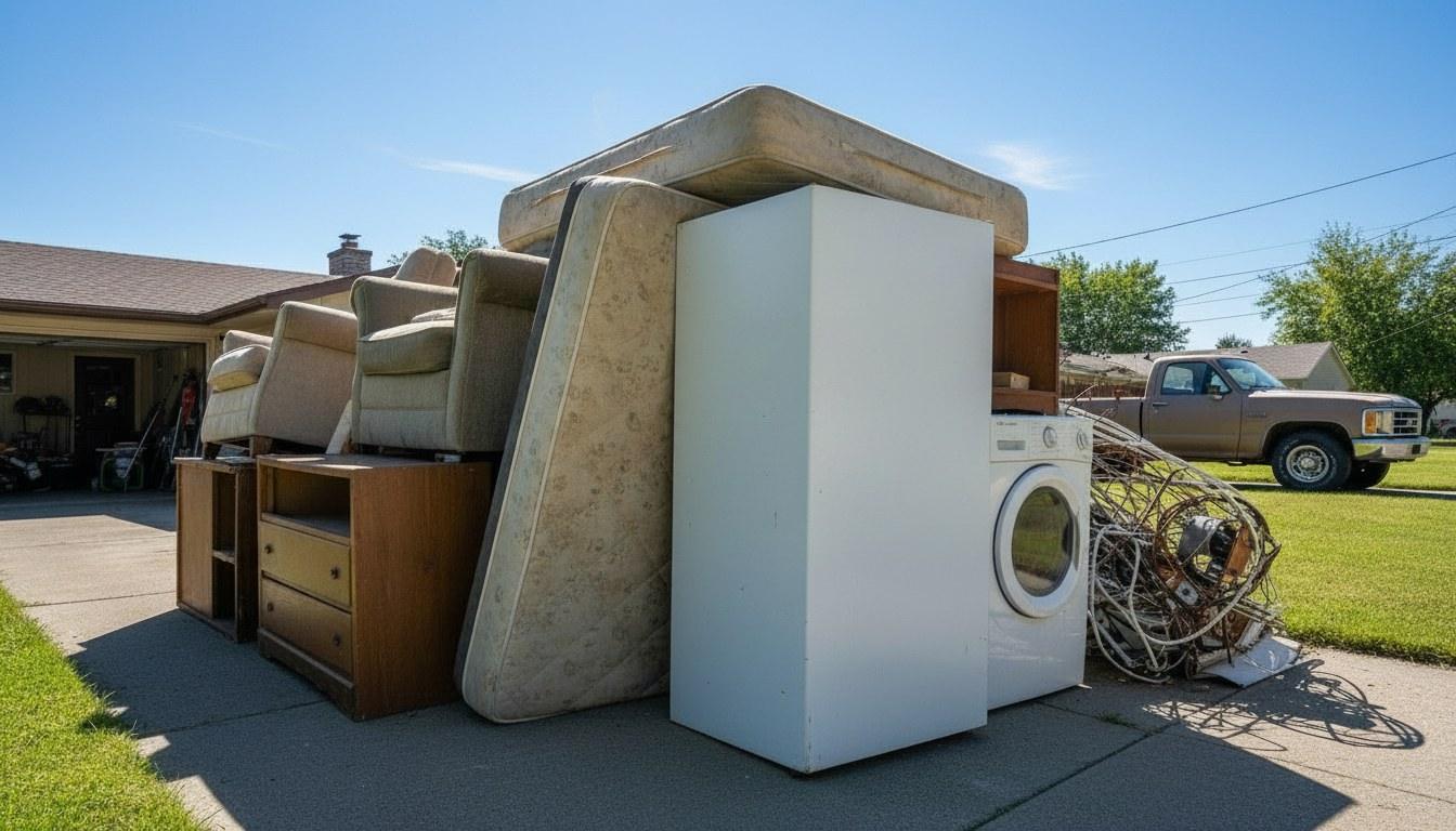 Old refrigerator and mattress ready for junk removal